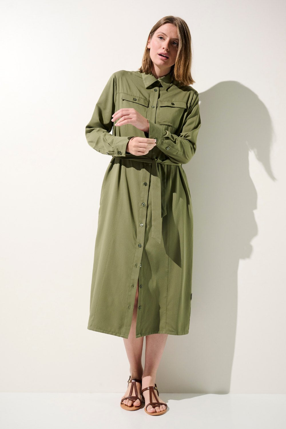 uv protection long sleeve shirt dress Sand Gauze Button Down Shirt Dress XL