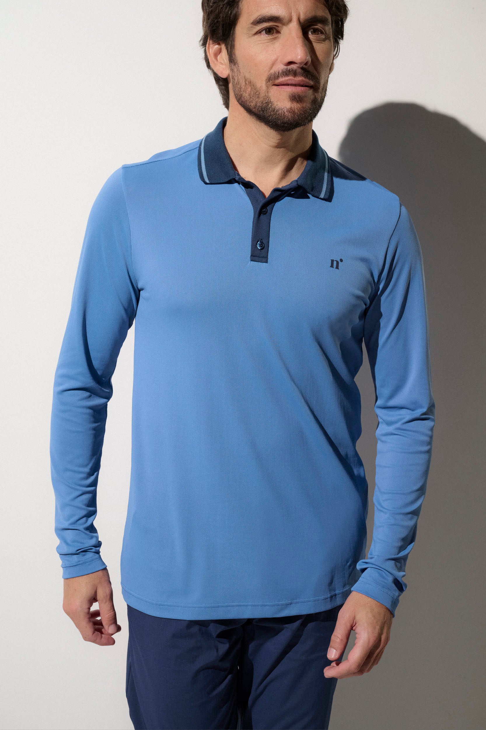 Golf Polo Long Sleeve Polo Shirt Uv Protection Men's Blue UV Polo