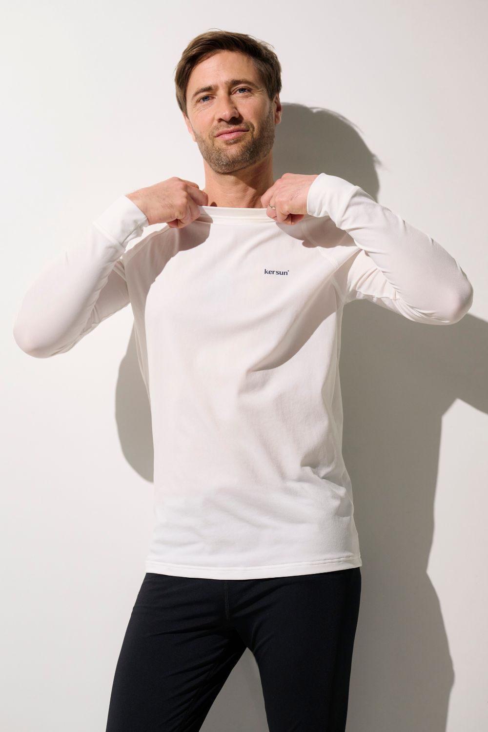 Men's White UV Protective Long-Sleeve Swim Shirt (Rashguard