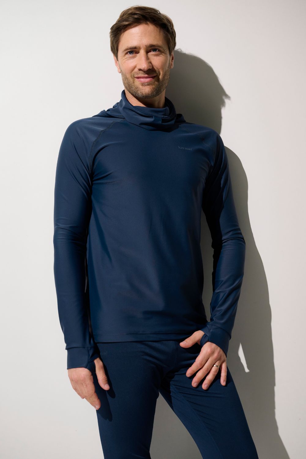 Men's Blue UV Protective Short-Sleeve Hooded Swim Shirt (Rashguard