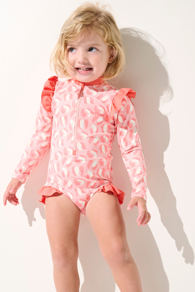 POWER FLOWER Maillot De Bain Manches Longues Rashguard Fille 2-12 Ans - Protection Solaire Plage