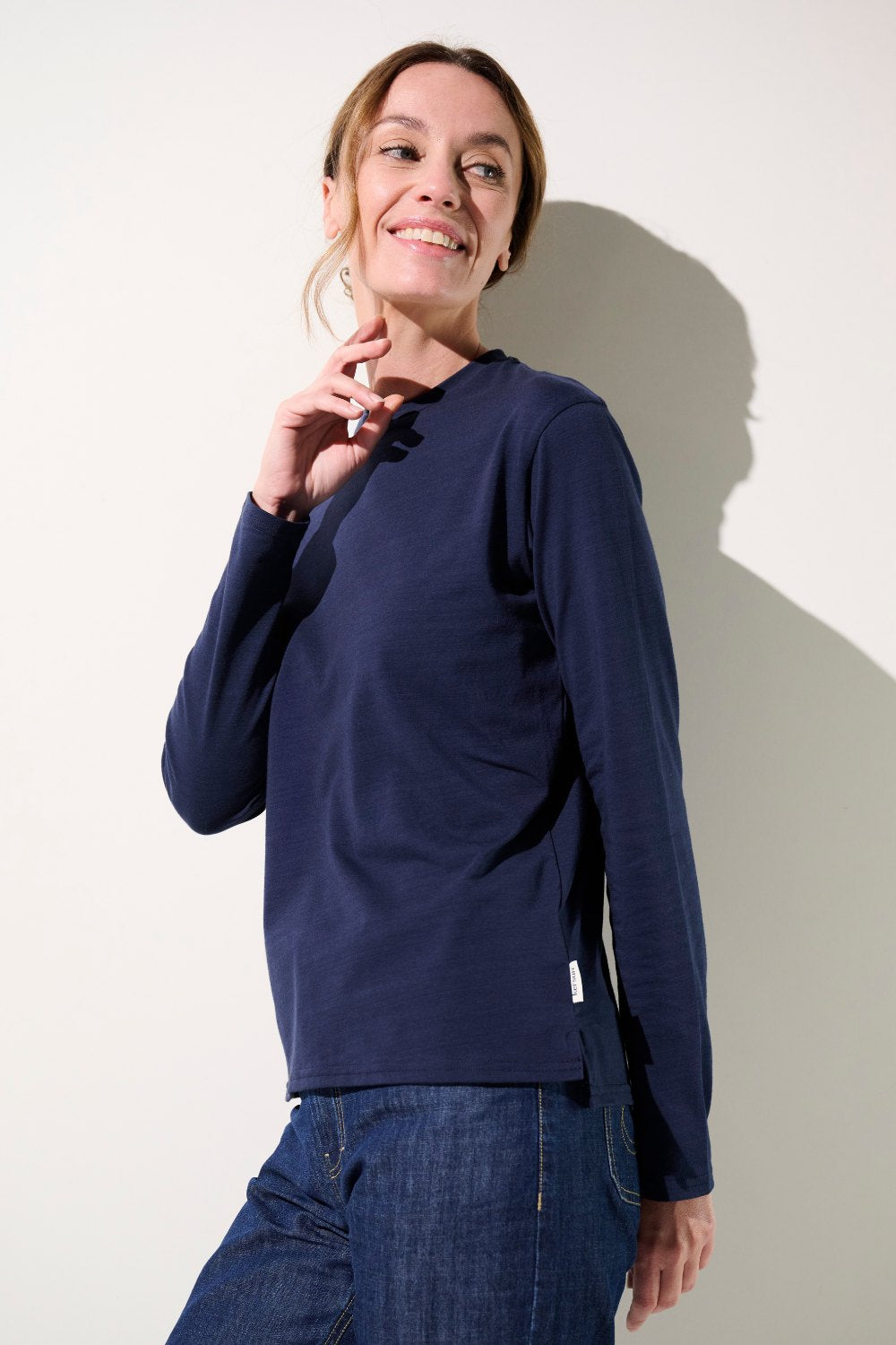 T-shirt anti-UV - La Rochelle, bleu marine, à manches longues pour femme, élégant et léger, UPF 50+.