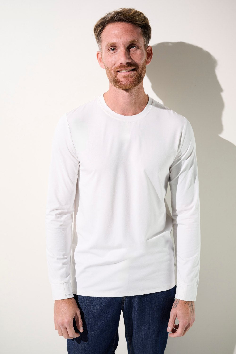 Men's White UV Protective Long-Sleeve T-Shirt, Saint-Malo, UPF 50+