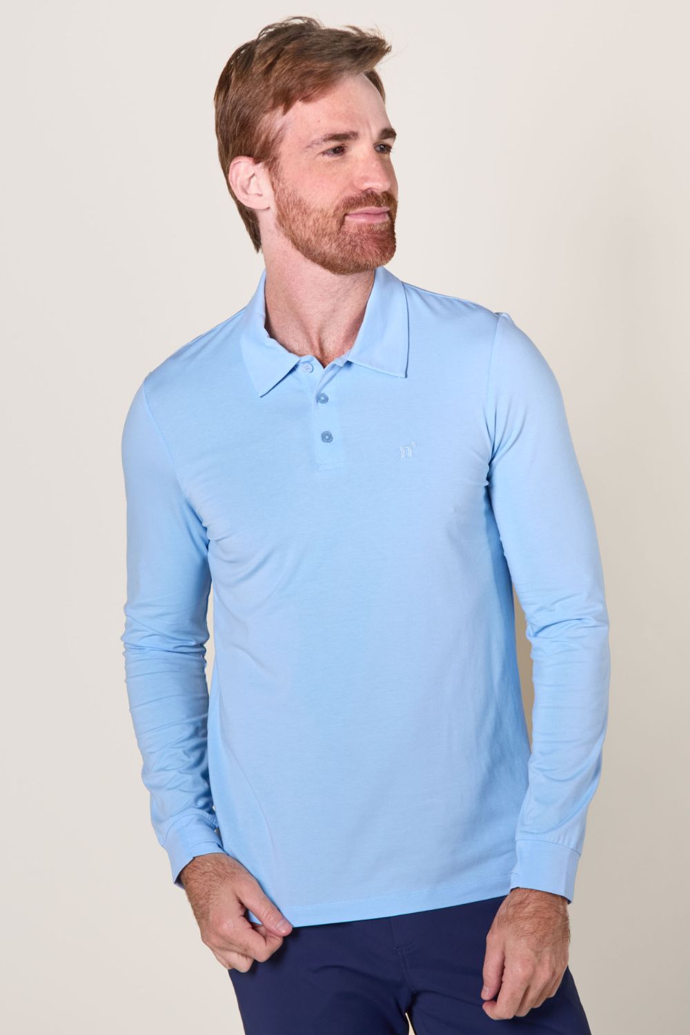 Men's Blue UV Protective Long-Sleeve Polo Shirt, Saint-Malo UPF 50