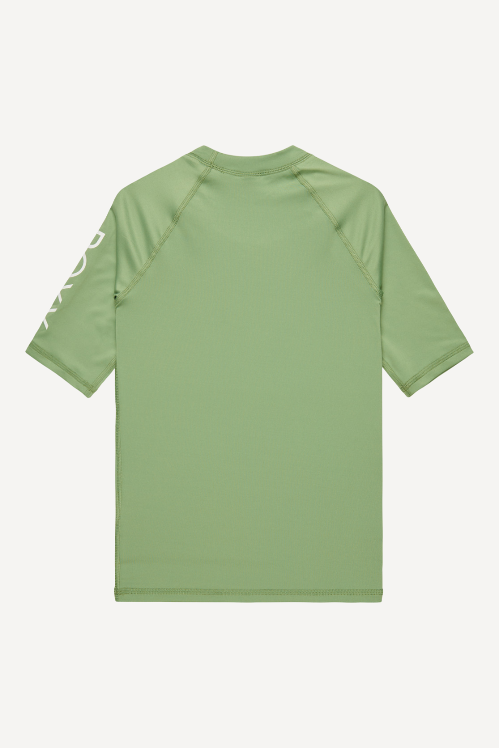 T-shirt de bain anti-UV vert léger, manches courtes, UPF 50+, idéal pour enfants durant les activités aquatiques.
