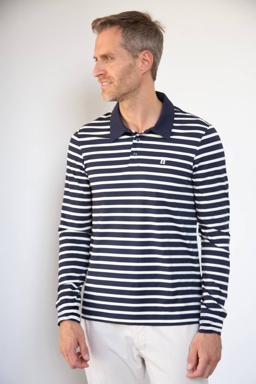 Polo anti-UV homme à manches longues Marinière Bleue Nuvées - KER SUN
