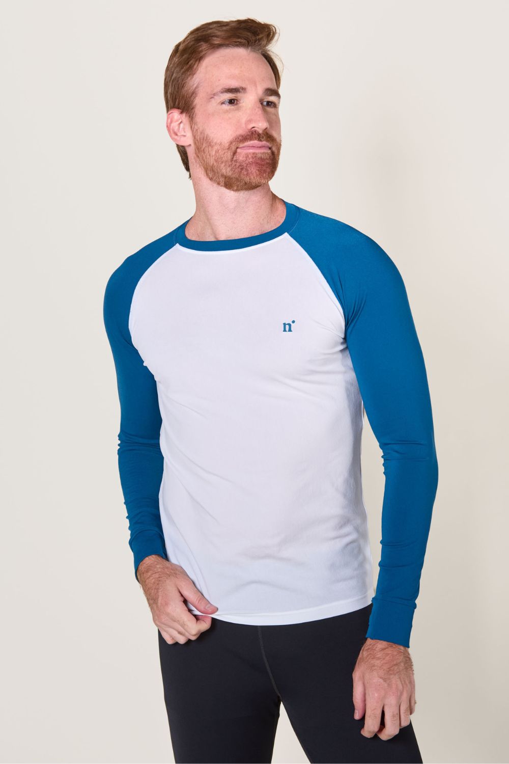 Men's White Blue UV Protective Long-Sleeve Swim Shirt (Rashguard