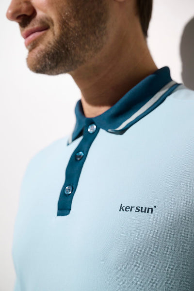 Polo anti-UV - Augusta bleu clair pour homme, léger et respirant, idéal pour le golf sous le soleil, protection UPF 50+.