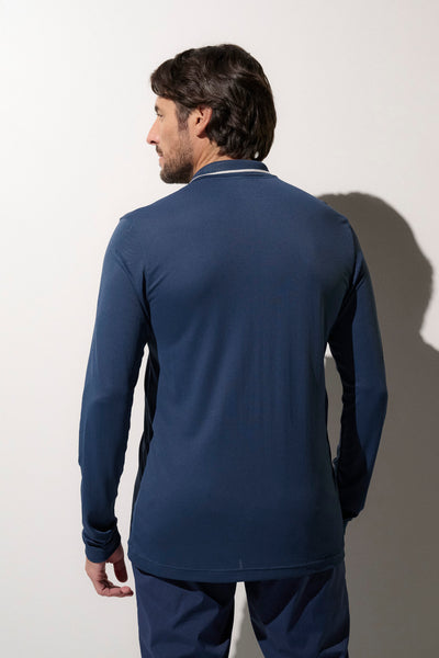 Polo anti-UV bleu pour homme, léger et respirant, offrant protection solaire UPF50+.