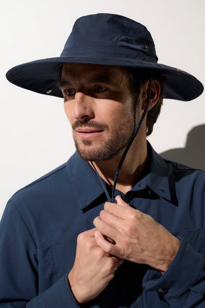 Chapeau anti-UV pour homme, léger et pratique, idéal pour les randonnées, couleur marine, protection UPF 50+.