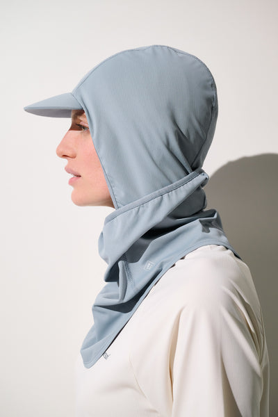 Cagoule visière anti-UV - Ventoux en bleu clair, légère et respirante, idéale pour le sport avec protection UPF 50+.