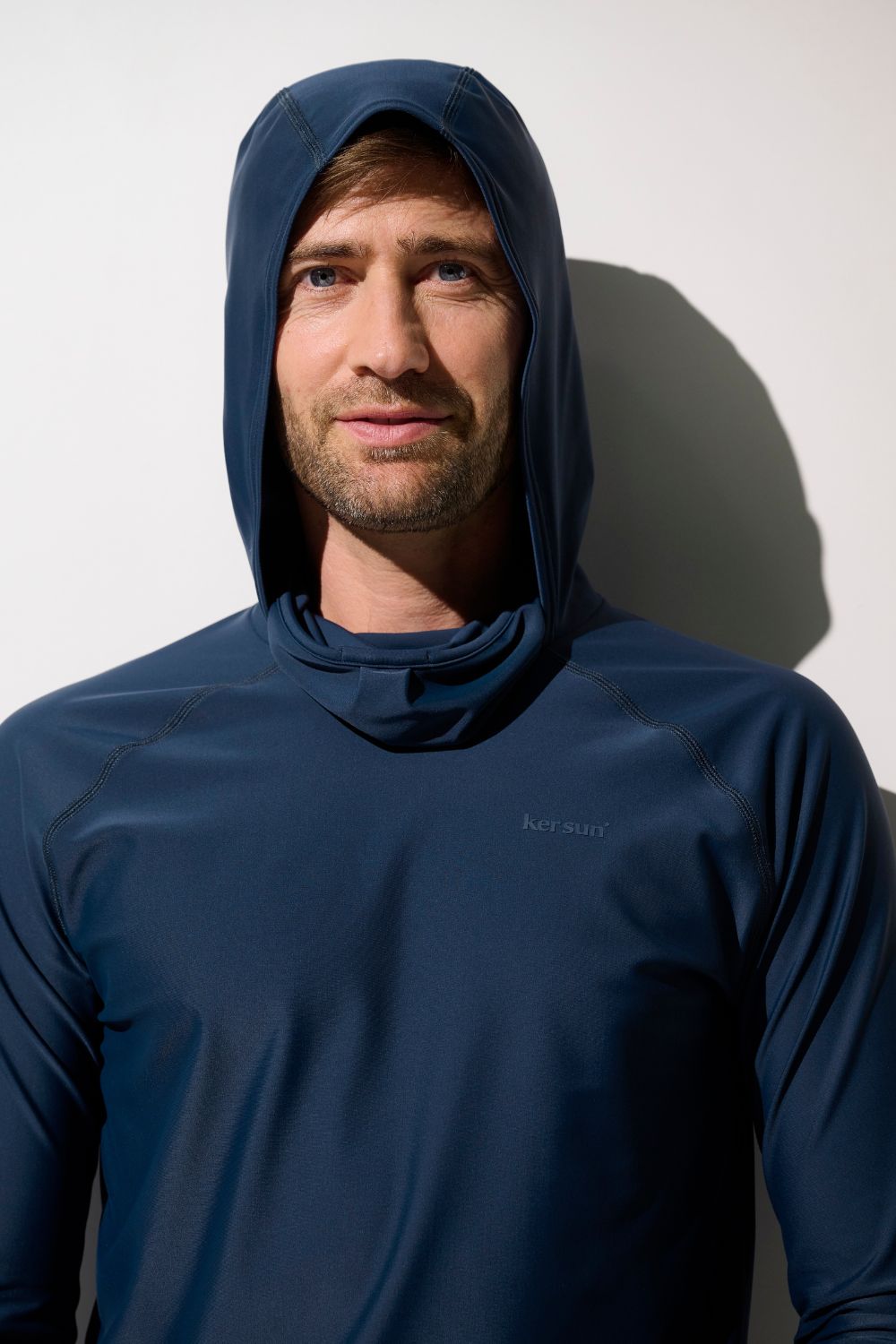 Men's Blue UV Protective Short-Sleeve Hooded Swim Shirt (Rashguard