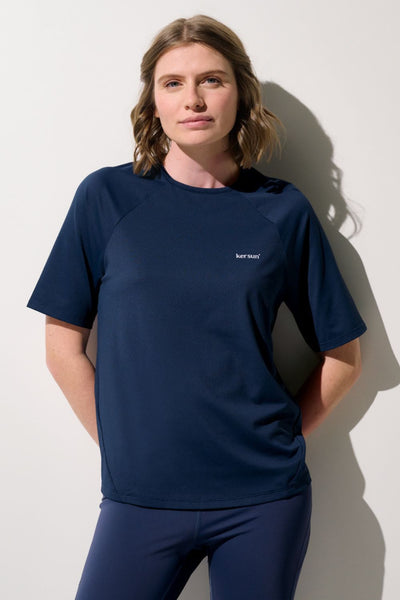 T-shirt anti-UV - Boston pour femme, coupe légère et respirante, protection solaire UPF 50+ en bleu marine.