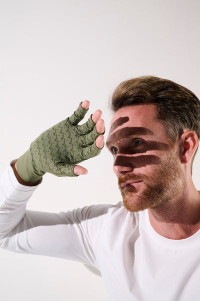 Mitaines anti-UV - Mojave vert olive pour homme, offrant protection solaire UPF 50+ et confort.