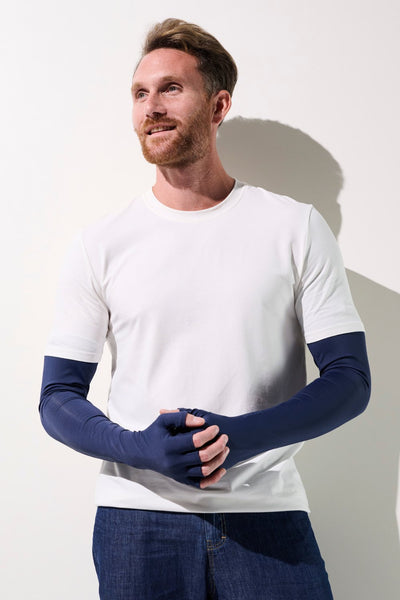 Mitaines à manches anti-UV - Mojave, pour homme, couleur marine, offrant une protection solaire UPF 50+.
