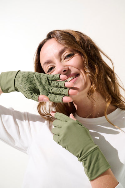 Mitaines anti-UV Mojave vertes pour femme, confort et protection solaire UPF 50+ pour activités extérieures.