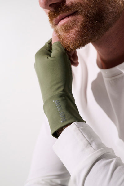 Mitaines anti-UV - Gobi en vert olive pour homme, protection solaire UPF 50+ et confort optimal.