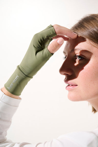 Mitaines anti-UV Gobi vert olive pour femme, avec protection solaire UPF 50+, idéales pour activités extérieures.