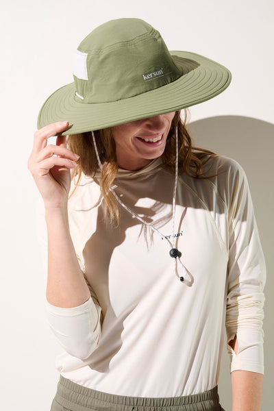 Chapeau anti-UV - Oasis vert kaki pour femme, léger et respirant, idéal pour la randonnée et la protection solaire.