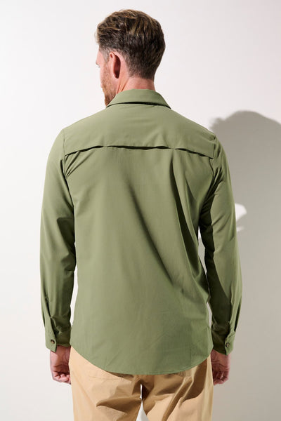 Chemise anti-UV Sequoia verte, manches longues pour homme, léger et respirant, idéal pour la protection solaire.
