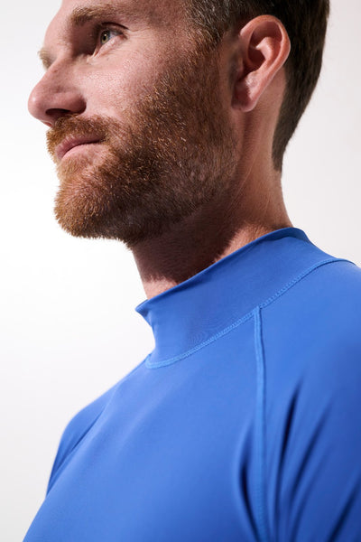 T-shirt de bain anti-UV - Malibu pour homme, manche longue, couleur bleue, léger et respirant pour sports aquatiques.