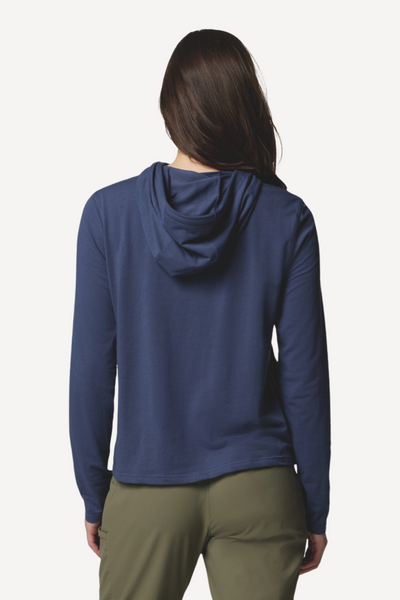 Sweat-shirt anti-UV bleu pour femme avec capuche, UPF 50+, idéal pour des journées ensoleillées.