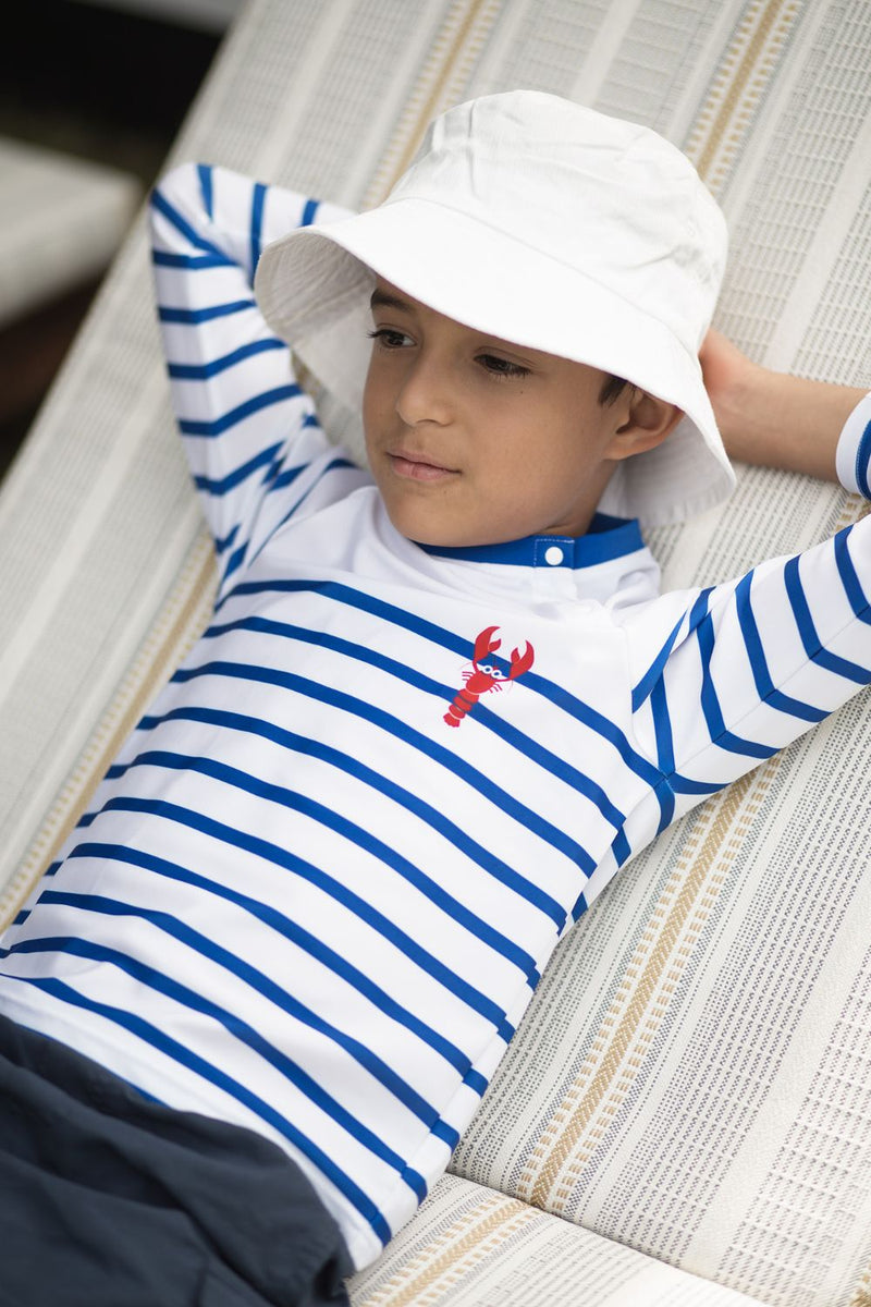 Ensemble Maillot De Bain Anti-UV Bébé Garçon - Combinaison Intégrale + Chapeau à Visière Et Rabat Nuque - 2