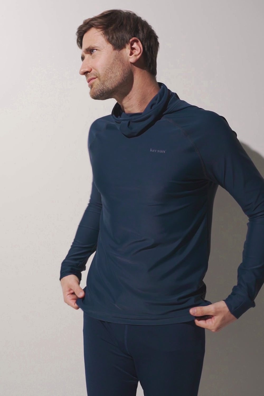 Men's Blue UV Protective Short-Sleeve Hooded Swim Shirt (Rashguard