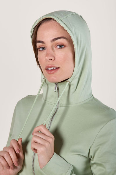 Sweat-shirt anti-UV femme, capuche, couleur Herbe Fraîche, pour activités extérieures, certifié UPF50+.