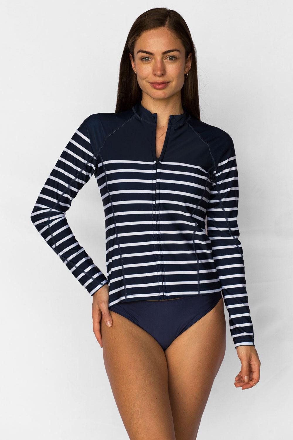 Women's Long Sleeved UV Swim Jacket UPF 50+ - Sailor Ocean - Nuvées – KER  SUN