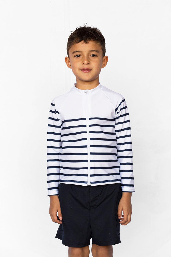 T-shirt anti-UV enfant zippé (fille ou garçon) - Marinière Océan - Nuvées - KER-SUN