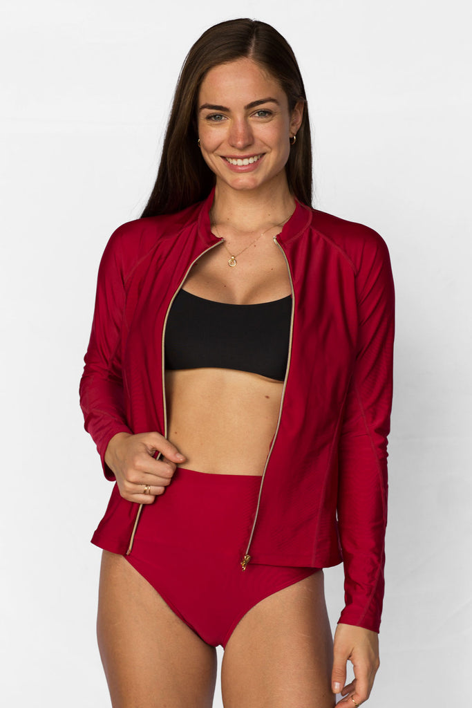Veste de bain anti-UV femme - Rouge Persan - Nuvées - KER SUN